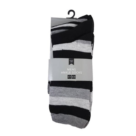 Mens Ankle Socks Striped 3 Pk - EuroGiant