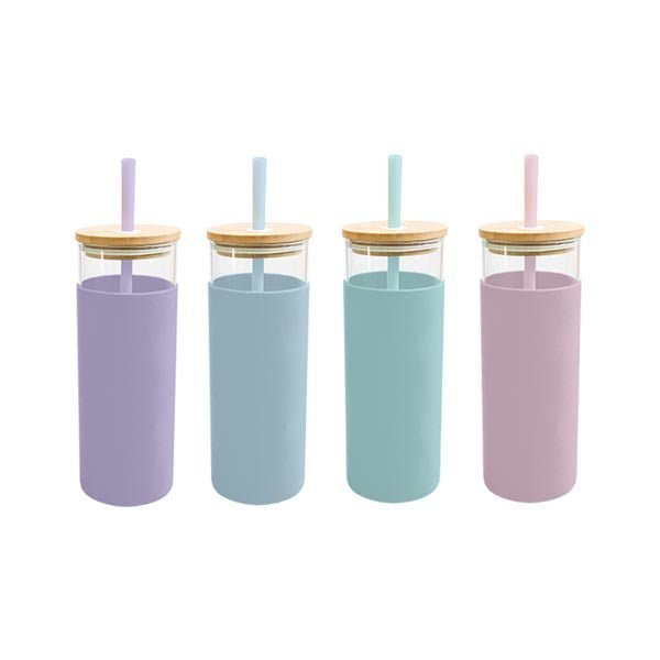 Pastel Glass Bottle With Straw 500ml - EuroGiant