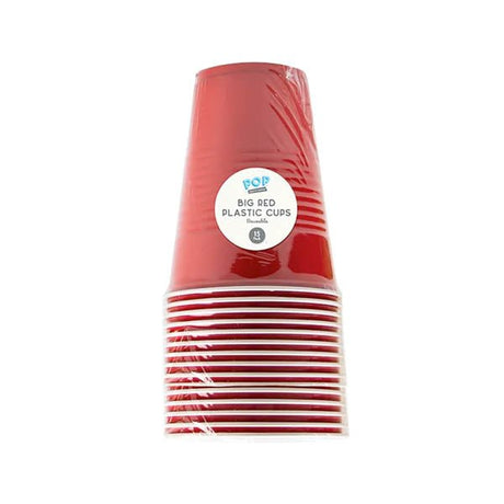 Pop Party Big Red Plastic Cups 15 Pack - EuroGiant