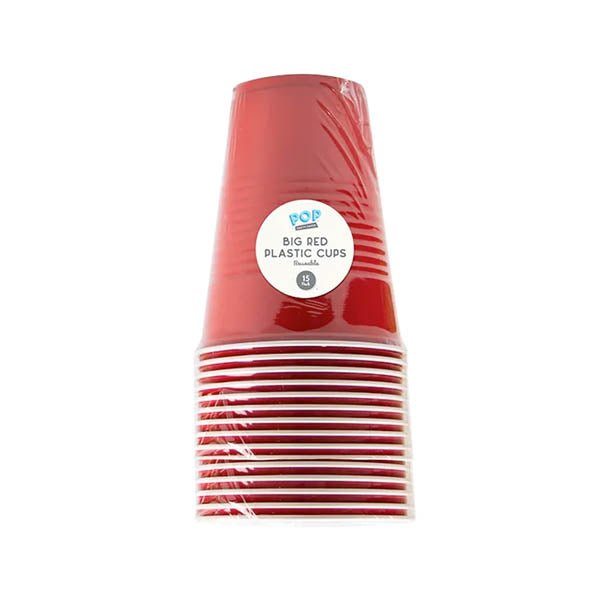 Pop Party Big Red Plastic Cups 15 Pack - EuroGiant