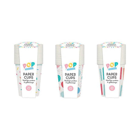 Pop Party Paper Cups 20 Pack - EuroGiant
