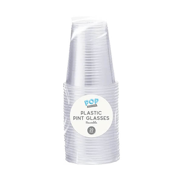 Pop Party Plastic Pint Glasses 20 Pack - EuroGiant