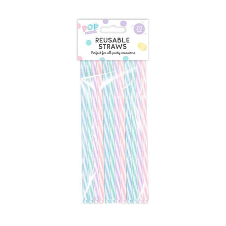 Pop Party Reusable Straws 20 Pack - EuroGiant