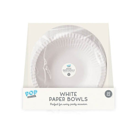 Pop Party White Paper Bowls 20 Pack - EuroGiant
