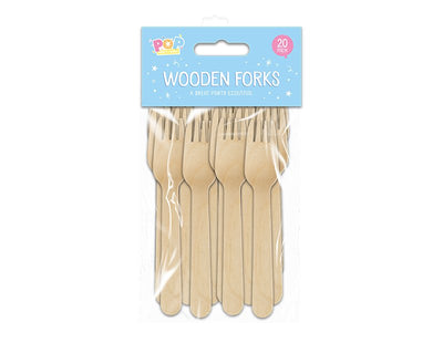 Pop Party Wooden Forks 20 Pack - EuroGiant