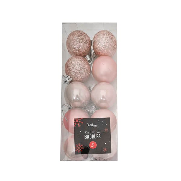 Rose Gold Assorted Baubles 4cm 10 Pack - EuroGiant