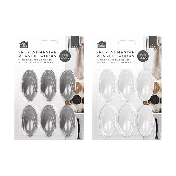 Self Adhesive Plastic Hooks 6 Pack - EuroGiant