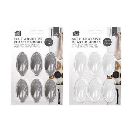 Self Adhesive Plastic Hooks 6 Pack - EuroGiant