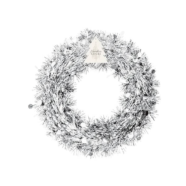 Silver Tinsel Christmas Wreath 28cm - EuroGiant