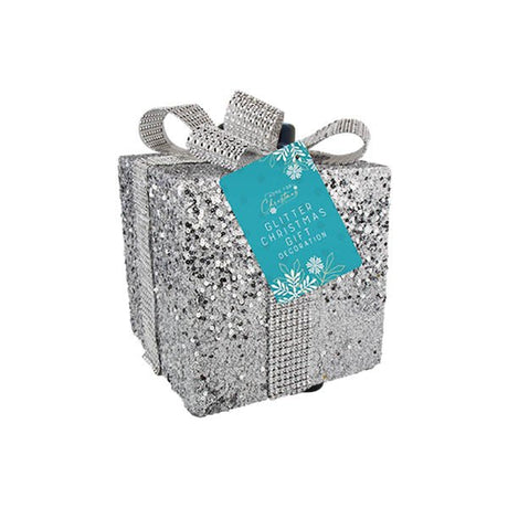 Small Glitter Gift Box Decoration 7.5x7. - EuroGiant