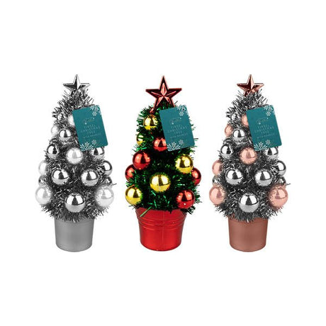 Tinsel Christmas Tree With Baubles 19cm - EuroGiant