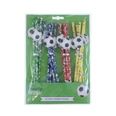 Amazing Birthday Paper Straws Football 20 Pk - EuroGiant