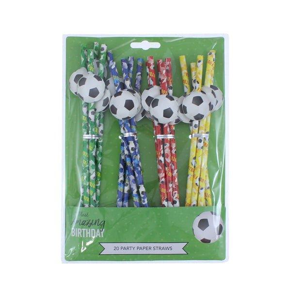 Amazing Birthday Paper Straws Football 20 Pk - EuroGiant