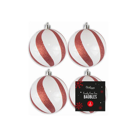 Candy Cane Baubles 8cm 4 Pack - EuroGiant