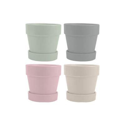 Ceramic Plant Pot & Saucer Bright Colour - EuroGiant