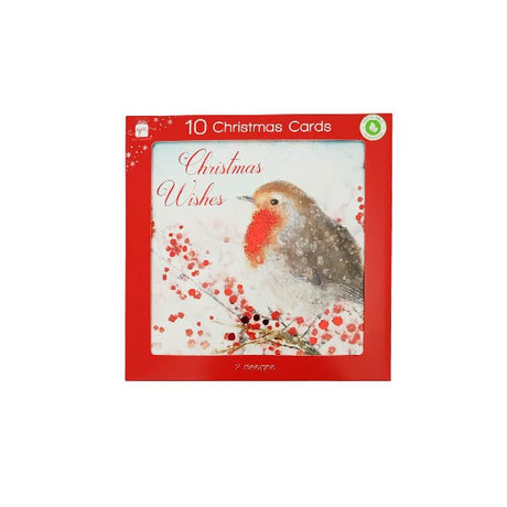 Christmas Cards Square Robin 10 Pack - EuroGiant