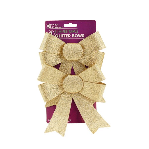 Christmas Glitter Bows 2 Pk - EuroGiant