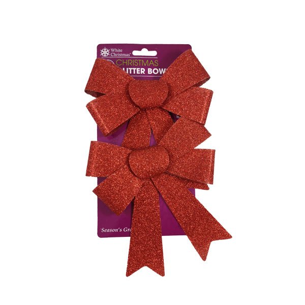 Christmas Glitter Bows 2 Pk - EuroGiant