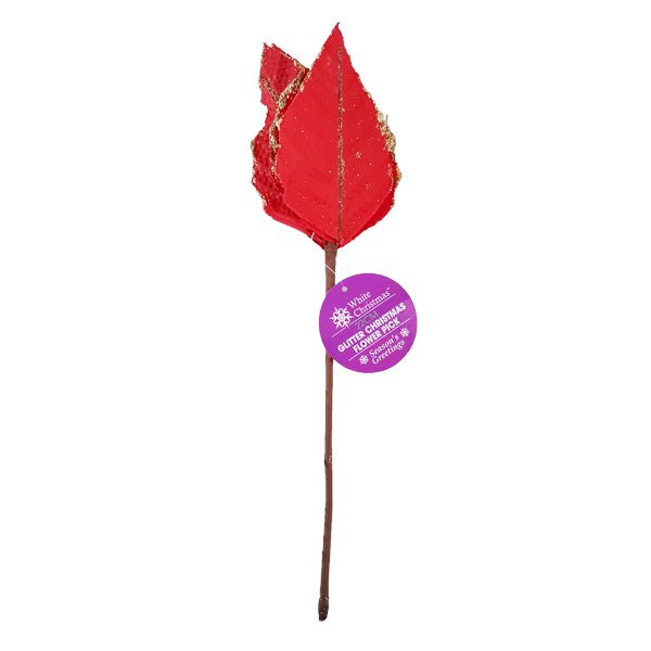 Christmas Glitter Flower Pick Red - EuroGiant