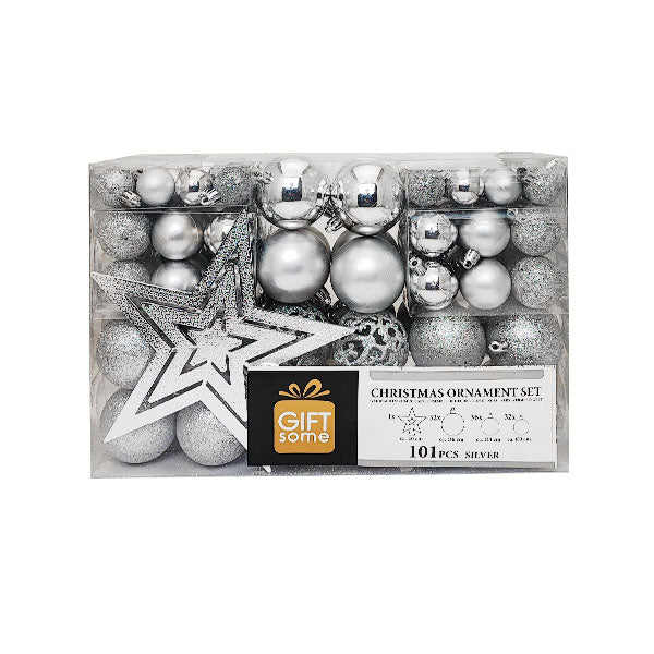 Christmas Ornament Set Silver 101 Pcs - EuroGiant