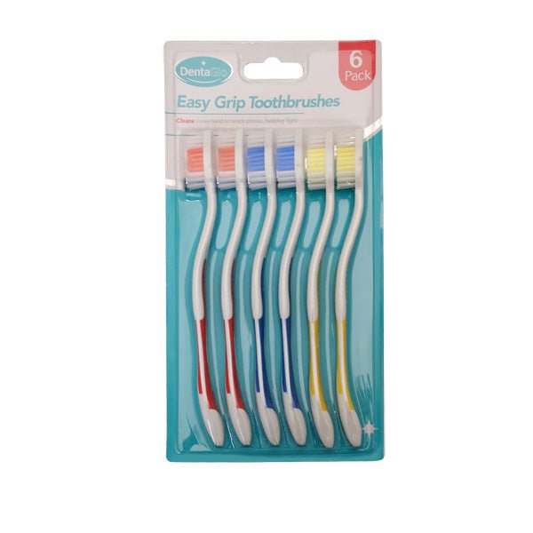 Denta Glo Easy Grip Toothbrushes 6 Pack - EuroGiant