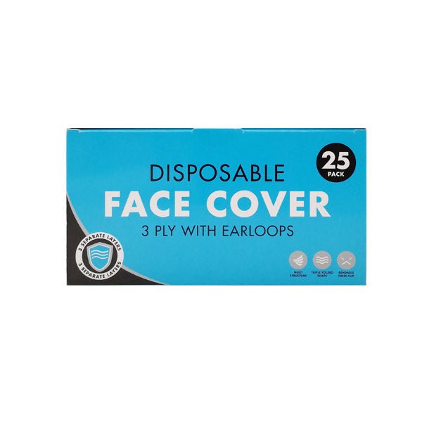 Disposable Face Masks Black 3 Ply 25 Pk - EuroGiant