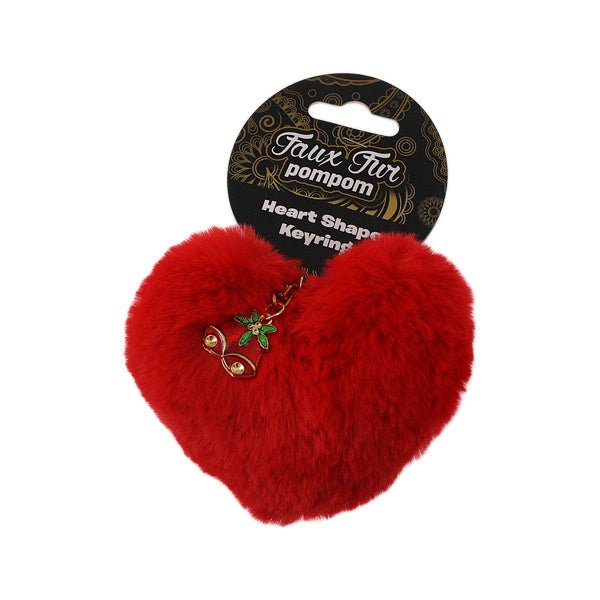 Faux Fur Pompom Heart Shape Keyring - EuroGiant