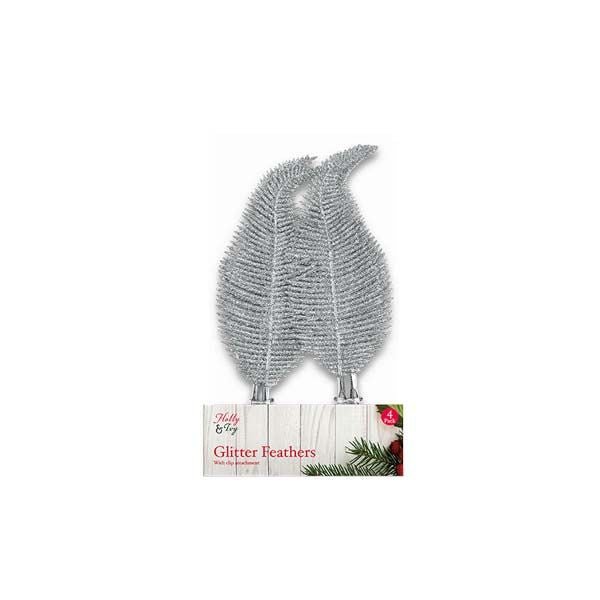 Holly & Ivy Glitter Feathers 4 Pack - EuroGiant