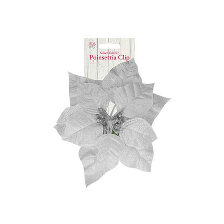 Holly & Ivy Glitter Poinsettia Clip - EuroGiant