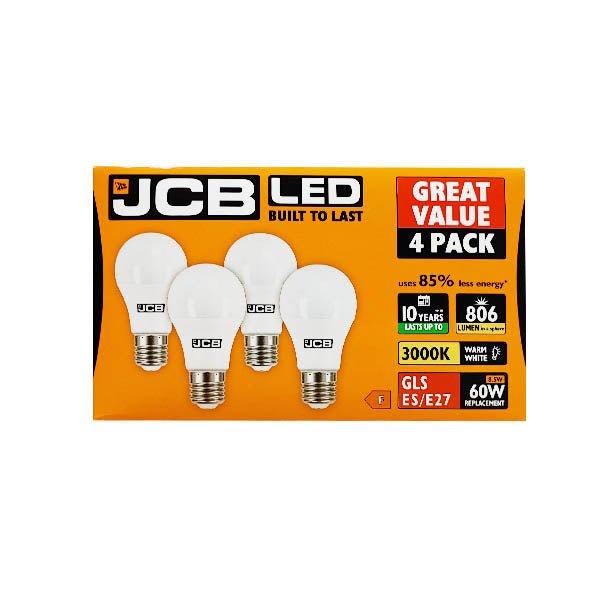 Jcb Led Bulb Gls Es/e27 8.5W W/w 4 Pack - EuroGiant