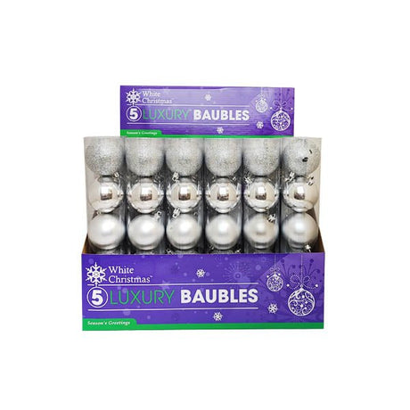 Luxury Baubles Silver 5 Pk - EuroGiant