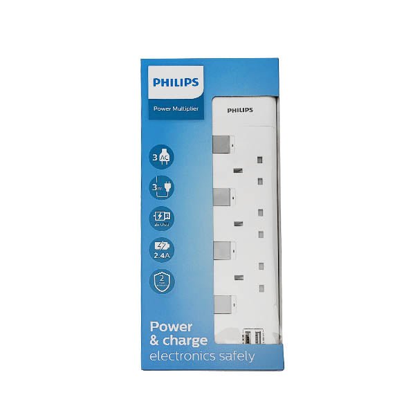 Philips 3 Way Ext. Socket & 2 Usb 3M - EuroGiant