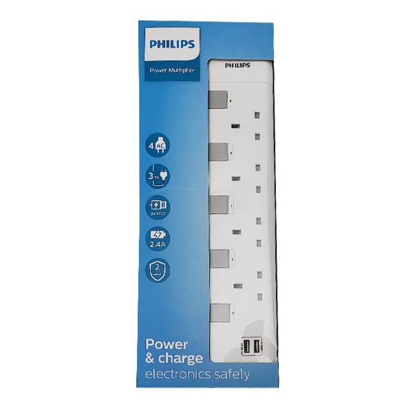 Philips 4 Way Ext. Socket & 2 Usb 3M - EuroGiant