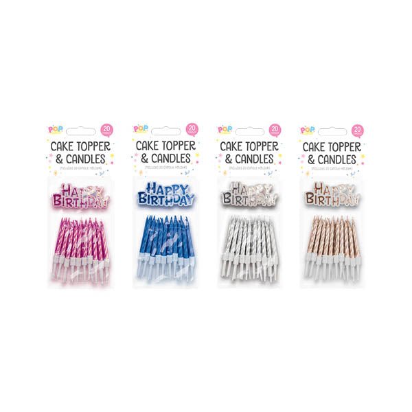 Pop Party Cake Topper & Candles 20 Pack - EuroGiant
