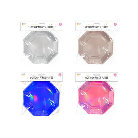 Pop Party Octagon Paper Plates 8 Pack - EuroGiant