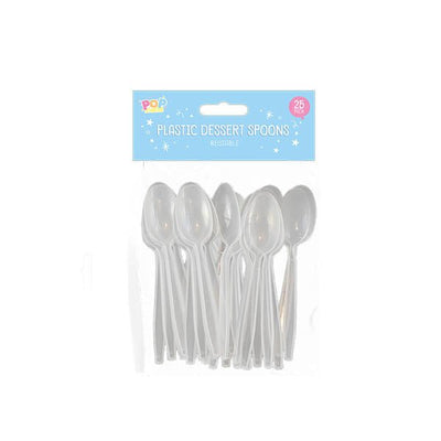 Pop Party Plastic Dessert Spoons 25 Pack - EuroGiant