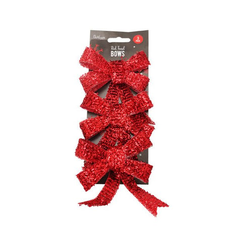 Red Tinsel Bows 3 Pack - EuroGiant