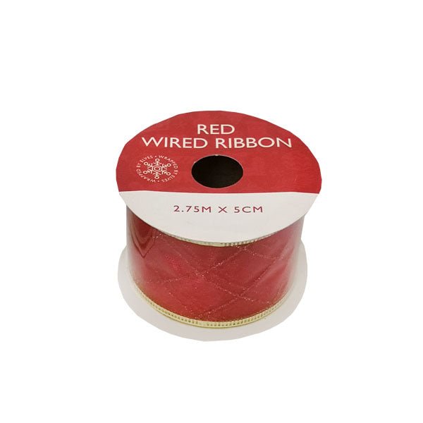 Red Wired Ribbon 2.7M X 5CM - EuroGiant