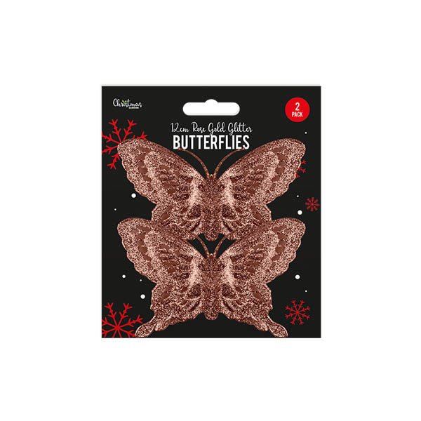 Rose Gold Glitter Butterflies 2 Pack - EuroGiant