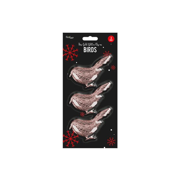 Rose Gold Glitter Clip On Birds 3 Pack - EuroGiant