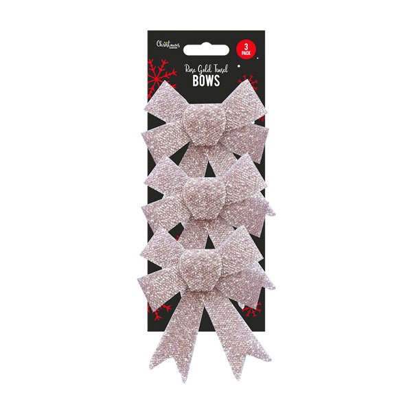 Rose Gold Tinsel Bows 3 Pack - EuroGiant