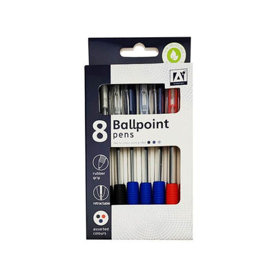 Rubber Grip Ballpoint Pens 8 Pack - EuroGiant