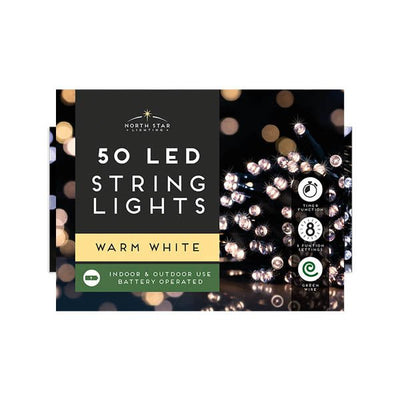 String Lights 50 Led B/o Warm White - EuroGiant