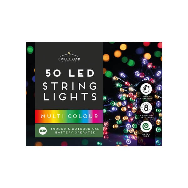 String Lights 50 Led Multi Coloured B/o - EuroGiant