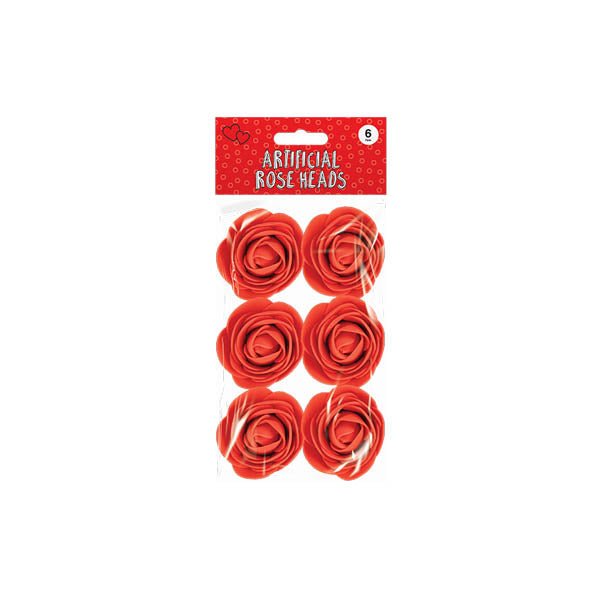 Valentines Artificial Rose Heads 6 Pack - EuroGiant