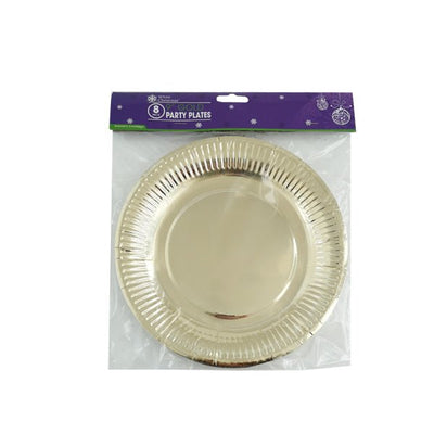 White Christmas Party Plate Gold 8 Pk - EuroGiant